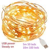 abordables Guirlandes lumineuses à piles-Guirlande lumineuse LED élégante pour réception de mariage, alimentée par USB/batterie, fil de cuivre, guirlande lumineuse pour fête, mariage, lumières de Noël, décoration