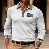 preiswerte Sport-Herren Polos mit Knöpfen Poloshirt Casual Sport Kargen Langarm Modisch Basic Farbblock Nationalflagge Bestickt Taste Frühling &amp; Herbst Regular Fit Schwarz Weiß Armeegrün Khaki Polos mit Knöpfen