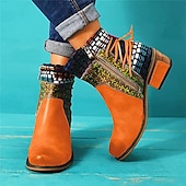 ieftine Botine-cizme boho chic de damă cu mozaic colorat și fermoar – cizme cu șireturi în stil vintage pentru toamnă și iarnă