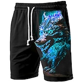 olcso férfi 3d izzadt rövidnadrág-Férfi Grafika Állat Farkas Izzadt nadrág Strand rövidnadrág Terry Shorts Közepes csípő Alkalmi Sportruházat Napi Szabadság Utcai öltözék Zsinór Rugalmas derék 3D nyomtatás Tervező Ruházat