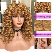cheap Synthetic Trendy Wigs-Long Curly Wavy Blonde Wigs for Women Side Part Natural Looking Cosplay Synthetic Fiber Wig Heat Resistant Replacement Wig Halloween Cosplay Party Wigs