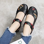 olcso Női lapos sarkú cipők-női piros bőr mezítlábas mary jane flats – hímzett virágos alkalmi kényelmes cipő tépőzáras pántokkal