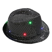 cheap Novelties-Creative LED Flashing Jazz Cap Adult Hip Hop Dance Show Sequin Jazz Hat Glow In The Dark Luminous Fedora Costumes Stage Props