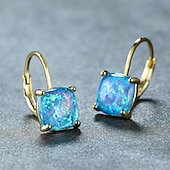 tanie Kolczyki-Damskie Kolczyki Klasyczny Cenny Moda Nowoczesne Kolczyki Biżuteria Złoty Kwadratowy Biały Opal / Złoty kwadratowy czerwony i zielony opal / Złoty Kwadratowy Niebieski Opal Na Impreza Święta 1 para