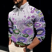 economico Polo stampata da uomo-Per uomo Floreale Stampe astratte POLO Polo con zip Camicia da golf Golf Manica lunga Camicia Colletto alla coreana Esterno Strada Giallo Rosa Blu Viola Verde Cerniera Stampa Abbigliamento Di