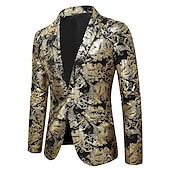 preiswerte Herren Klassische Blazer-Herren Abendkleidung Blazer Sakko Hochzeitsfeier Cocktail Ganzjährig Polyester Blumen Einreiher - 2 Knöpfe Blazer Silber Gold