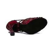 cheap Latin Shoes-Women&#039;s Latin Dance Shoes Professional Sparkling Shoes Party Stylish Sparkling Glitter Flared Heel Open Toe Buckle Adults&#039; Drak Red