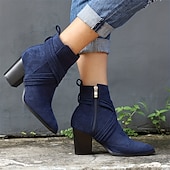 baratos Botas de tornozelo-Mulheres Botas Tamanhos Grandes Botins Botins Botas de salto Diário Côr Sólida Botas Botas Tornozelo Inverno Salto Robusto Dedo Apontado Elegante Moda Cetim zíper Preto Azul Marron