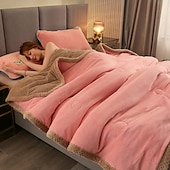 cheap Blankets &amp; Throws-Double-Sided Coral Fleece Blanket Three-Layer Quilted Thickened Cover Quilt Flannel Blanket Double Single Air-Conditioning Nap Blanket