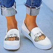 levne Dámské nazouváky a mokasíny-dámské halloween dýňové slip-on boty - pohodlné plátěné tenisky s potiskem jack-o&#039;-lantern, ideální pro běžné nošení a halloween party