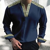 preiswerte Ethnisches Muster-Herren Geometrie Hemd Knopfhemd Langarm Modisch Strassenmode Designer Outdoor Casual Täglich Sommer Herbst V Ausschnitt Bedruckt Schwarz Blau Braun Grün