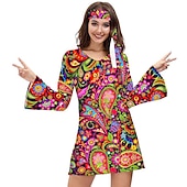levne Šaty-Retro Hippie 70. léta Šaty Čelenka Rukávový manžetový rukáv Hippie 3D Dámské předvečer Všech svatých Karneval Plesová maškaráda Dovolená Na den hudební festival Dospělé Šaty Jaro léto