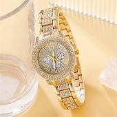 preiswerte Quarz-Uhren-6PCS Set Luxus Uhr Muttertag Geschenk für Frauen Ring Halskette Ohrringe Kristall Mode Armbanduhr Weibliche Freizeit Damenuhren Armband Set