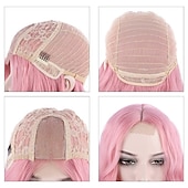 economico Parrucche trendy sintetiche-parrucca rosa lunga 28 pollici parrucche ondulate rosa per le donne parrucche sintetiche di sostituzione dei capelli parrucca rosa chiaro parrucca di halloween cosplay festa quotidiana parrucca in