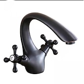 cheap Classical-Bathroom Sink Mixer Faucet, Brass Basin Taps Dual Handle with Hot and Cold Hose
