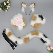 cheap Hair Styling Accessories-Simulated Beast Ears and Tail Cosplay Show Props Hair Accessories Beast Claw Cat Tail Cat Claw Cute Plush Cat Set