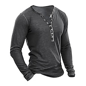 billiga Casual Henley T-shirt-Herr T-shirt Henleytröja T-tröja Slät Henley Gata Semester Långärmad Kläder Mode Designer Grundläggande