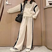 preiswerte Sets-2 Stück kinderkleidung Mädchen Buchstabe Tasche Kapuzenpulli &amp; Hose einstellen Langarm Aktiv Ausbildung 7-13 Jahre Herbst Schwarz Weiß