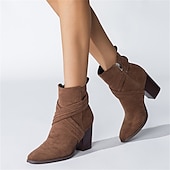 baratos Botas de tornozelo-Mulheres Botas Tamanhos Grandes Botins Botins Botas de salto Diário Côr Sólida Botas Botas Tornozelo Inverno Salto Robusto Dedo Apontado Elegante Moda Cetim zíper Preto Azul Marron