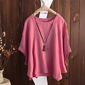 economico Magliette-Per donna maglietta Blusa Liscio Vintage Streetwear Mezza manica Girocollo Top regolari Giornaliero Per uscire Fine settimana Nero Bianco Giallo Rosa Rosso Primavera Autunno