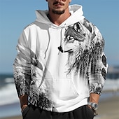 economico Felpe con cappuccio da uomo-Per uomo Lupo Stampe astratte Felpa con cappuccio Felpe Felpa Maglione Manica lunga Felpa con cappuccio Con cappuccio Giornaliero Stampa 3D Per eventi Per uscire Abbigliamento di strada Blu Verde