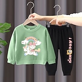preiswerte Sets-2 Stück Kinder Mädchen Regenbogen Rundhalsausschnitt Hoodie- und Jogginghosen-Set einstellen Langarm Aktiv Outdoor Baumwolle 3-7 Jahre Frühling Schwarzer Einhornpullover + schöne schwarze Hose
