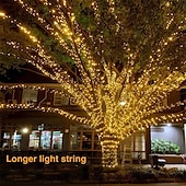 economico Striscie luci ad energia solare-10m-100leds/20m-200leds/30m-300leds filo di rame solare stringa di luce esterna impermeabile giardino luci decorative festival di natale luci telecomando luci solari