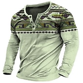 Недорогие Этнический стиль-Муж. Графика Этно Рубашка Хенли Длинный рукав 3D печать Мода Оригинальный рисунок Удобный на открытом воздухе Повседневные Весна &amp; осень Синий Коричневый Зеленый Серый Хенли Футболка Хенли