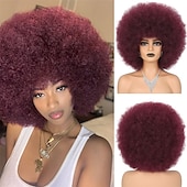 economico Parrucche di Carnevale-capelli afro colore bianco parrucche per donne nere parrucca glueless wear and go parrucca resistente al calore anni &#039;70 parrucca afro sintetica per costume da festa e cosplay parrucche di halloween