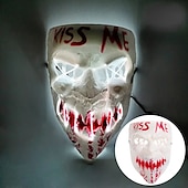 cheap Novelties-Halloween Led Mask Men&#039;s Kiss Me Luminous Mask Masquerade Cold Light LED Mask Halloween Horror Props (Battery Not Included)