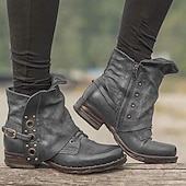 levne Kotníkové boty-dámská hnědá přezka a kotníkové boty s cvočky - odolný outdoorový styl na podzim/zimu - ideální pro turistiku a běžné výlety