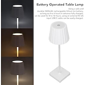 abordables Lampes de table-Lampe de table sans fil Protection des yeux Abat-jour plissé à gradation tactile en aluminium Lampe de table LED tricolore antidérapante rechargeable avec câble de chargement USB pour salle à manger