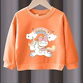preiswerte Sets-2 Stück Kinder Mädchen Regenbogen Rundhalsausschnitt Hoodie- und Jogginghosen-Set einstellen Langarm Aktiv Outdoor Baumwolle 3-7 Jahre Frühling Schwarzer Einhornpullover + schöne schwarze Hose