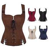 cheap Tops-Retro Vintage Medieval Renaissance Suede Vest Pirate Viking Drawstring Solid Colored Fancy Dress Women&#039;s Pirate Fantasy Steampunk Halloween Carnival Masquerade LARP Ren Faire Adults&#039; Vest Top All