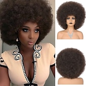 economico Parrucche di Carnevale-capelli afro colore bianco parrucche per donne nere parrucca glueless wear and go parrucca resistente al calore anni &#039;70 parrucca afro sintetica per costume da festa e cosplay parrucche di halloween