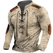 ieftine Tricouri vintage-Bărbați Harta lumii Imprimeu Grafic Tricouri grafice Cămașă de epocă Manșon Lung Tricou Cămașă Modă Designer Casual În aer liber Vacanță Purtare Zilnică Negru Maro Trifoi Primăvara &amp; toamnă
