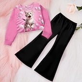 billiga Flickans 3D Vision &amp; Skinande-Flickor 3D Hjärta Grafisk Sweatshirt &amp; Sweatpants Set Klädesset Rosa Långärmad 3D-tryck Höst Vinter Aktiv Mode Dagligen Barn 4 år + Utomhus Semester Datum Normal