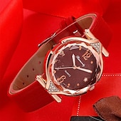 abordables Relojes de Cuarzo-5 unids/set de relojes para mujer, reloj de pulsera de cuero para mujer, reloj de pulsera simple e informal a la moda para mujer y regalo de joyería