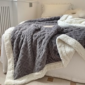 baratos Cobertores de cama-cobertor jacquard de caxemira de carneiro de camada dupla espessa de cor sólida cobertor de cochilo de escritório cobertor de sofá mais quente cobertores super macios