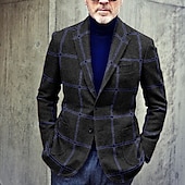 billiga Herrars klassiska kavajer-Herr Kavajjacka Företag Kvällsfest Dagliga kläder Ficka Höst Vinter Polyester Rutig Artistisk Stil Varm Enkelknäppt med Två Knapphål Blazer Svart Brun Grön