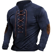 billiga grundläggande t-shirts-Herr Henleytröja T-tröja Långärmad tröja Långärmad Henley Sommar Färgblock Mode Designer Grundläggande Spetsknuten Semester Gata Utekväll Mörkgrå Svart Blå Topp t-shirt för män