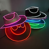 billiga Nyheter-halloween jul el wire light up paljett jazzhatt vuxen neon led lysande festival festklädd keps för män och kvinnor