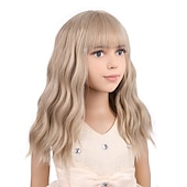 abordables Pelucas de fiesta-Peluca rubia para niñas, peluca corta ondulada con flequillo, peluca rubia rubia, peluca sintética para niñas, peluca para fiesta de carnaval, cosplay