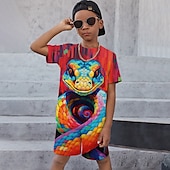 cheap Boy&#039;s 3D Animals-Boys 3D Graphic Animal Dragon T-shirt &amp; Shorts T-shirt Set Clothing Set Short Sleeve 3D prints Summer Spring Active Sports Fashion Kids 3-13 Years Outdoor Vacation Street Regular Fit