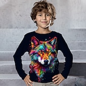 billiga Pojkens 3D-djur-Pojkar 3D Grafisk Djur Tiger T-shirt Långärmad 3D-tryck Sommar Vår Höst Sport Mode Streetwear Barn 3-12 år Utomhus Ledigt Dagligen Normal
