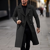 billiga Trenchcoat för män-Herr Vinterkappa Peacoat Trenchcoat Utomhus Dagliga kläder Höst vinter Polyester Vindtät jacka Ytterkläder Kläder Mode Streetwear Slät Nedvikt Öppen front