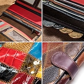 billige Lommebøker-patchwork-lommebok i ekte skinn for kvinner, multikortholder med stor kapasitet, vintage lang clutch-lomme med glidelåslomme, tilgjengelig i 4 unike stiler