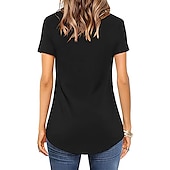 voordelige Effen t-shirt-T-shirt Dames Zwart-1 Wit Blozend Roze Effen Kruiselingse voorkant Dagelijks Basic V-hals Normale pasvorm M / M
