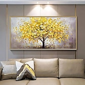tanie Obrazy z kwiatami/roślinami-100% ręcznie malowane duży nowoczesny obraz olejny na płótnie złote drzewo obrazy do domu salon wystrój hotelu wall art picture walcowane bez ramki!