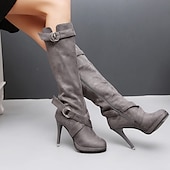 levne Módní boty-Dámské Boty Semišové boty Jehlové podpatky Slouchy boty Venkovní Denní Pevná barva Boty do lýtka Vysoký úzký Oblá špička Elegantní Vinobraní Sexy PU Zip Černá Šedá